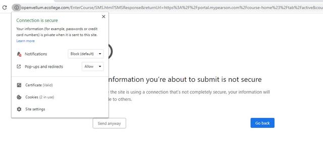 Advisability of inputting personal information on a website with an insecure connection
